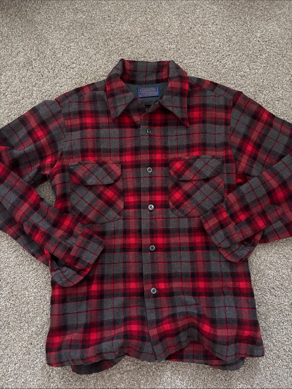 Pendleton Red and Gray Plaid Button-Down Flannel Shirt - Picture 4 of 5